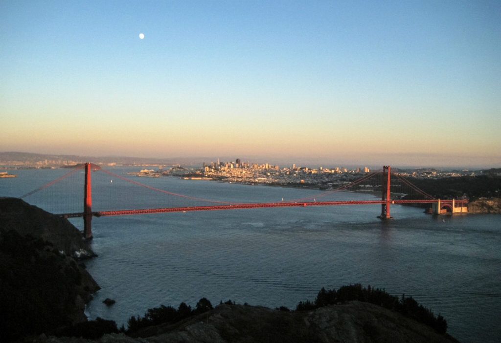 Moonrise Sunset, Golden Gate Bridge, San Francisco, California, United States of America