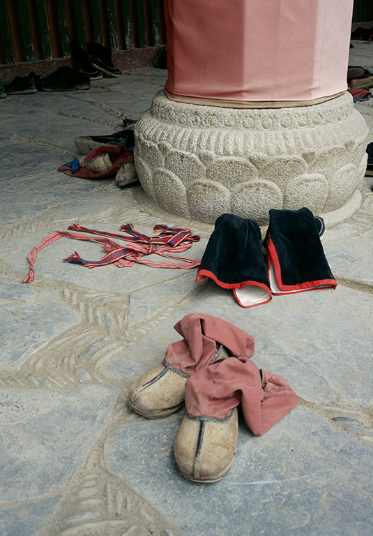 Monks boots outside a temple, Labrang Si Monastery, Xiahe, Gansu, China
