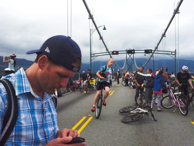 Critical Mass Ride, Lions Gate Bridge, Vancouver, British Columbia, Canada