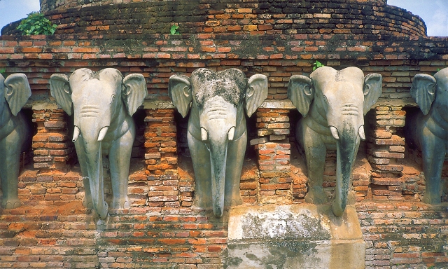 Stupa Base with Elephants, Sukhothai, Ancient Capitol of Thailand