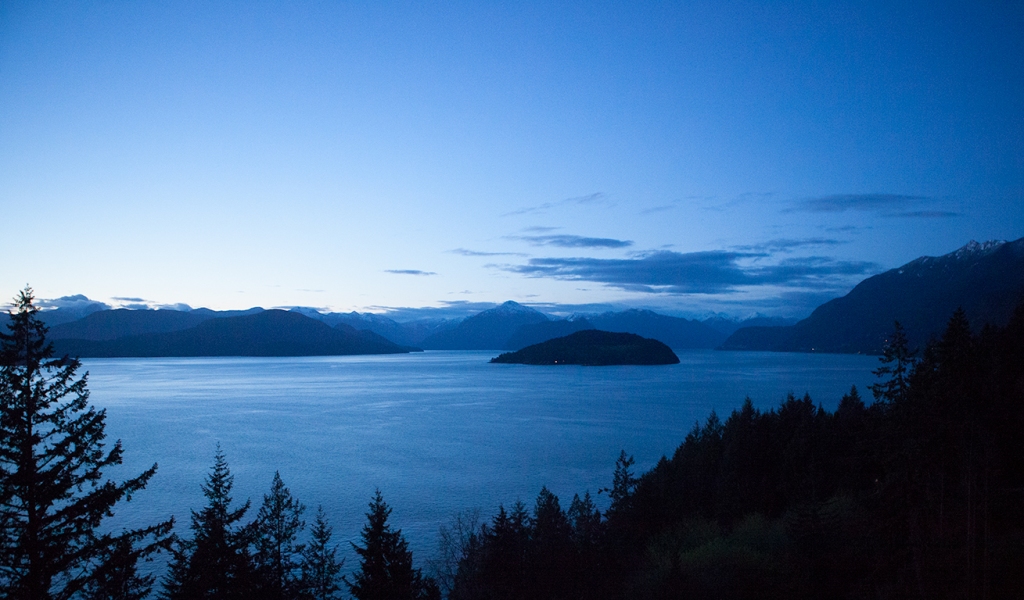 Dusk, Bowyer Island, Howe Sound, From Horseshoe Bay, Sea to Sky Highway, British Columbia, Canada