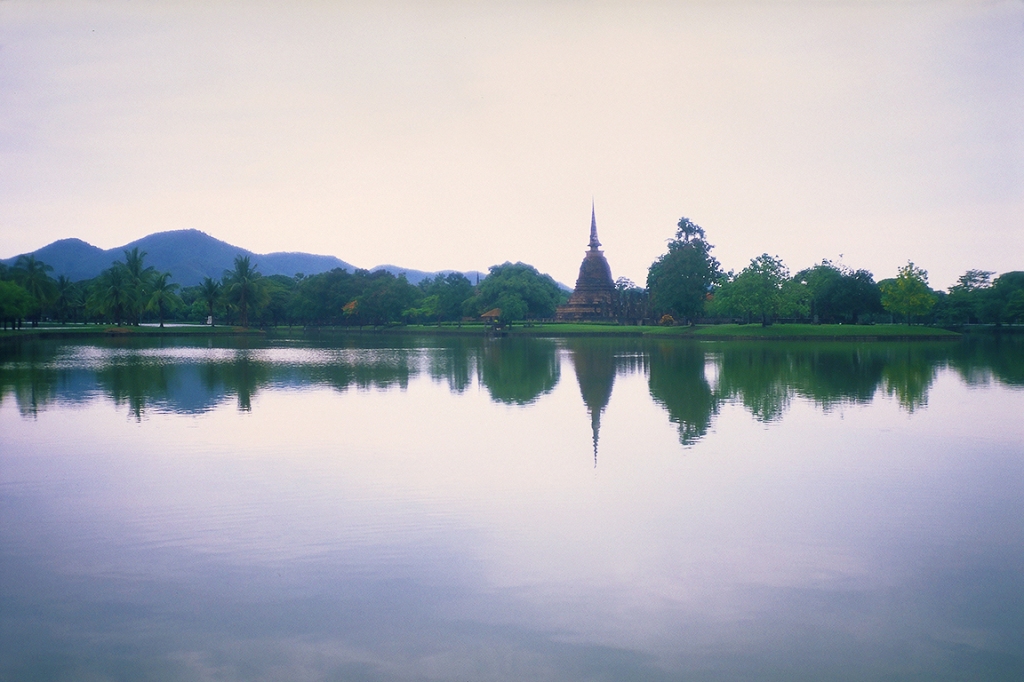 Stupa in Reflecting Pond, Sukhothai, Ancient Capitol of Siam, Thailand