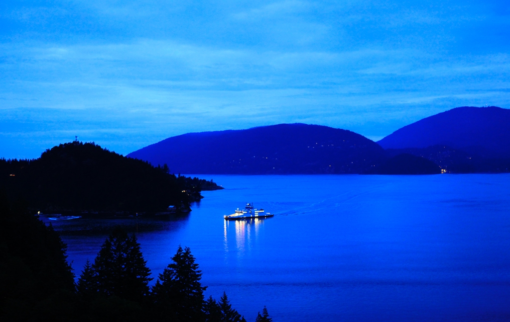 Bowen Island Ferry, At Dusk, Approaching Horseshoe Bay Terminal, West Vancouver, British Columia/