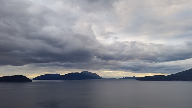 Howe Sound, From Brunswick pit, Off the Sea to Sky Highway, Lions Bay, British Columbia, Canada