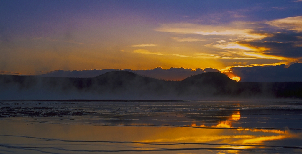 Golden Sunset, Midway Geyser Basin, Yellowstone National Park, Wyoming, United States of America