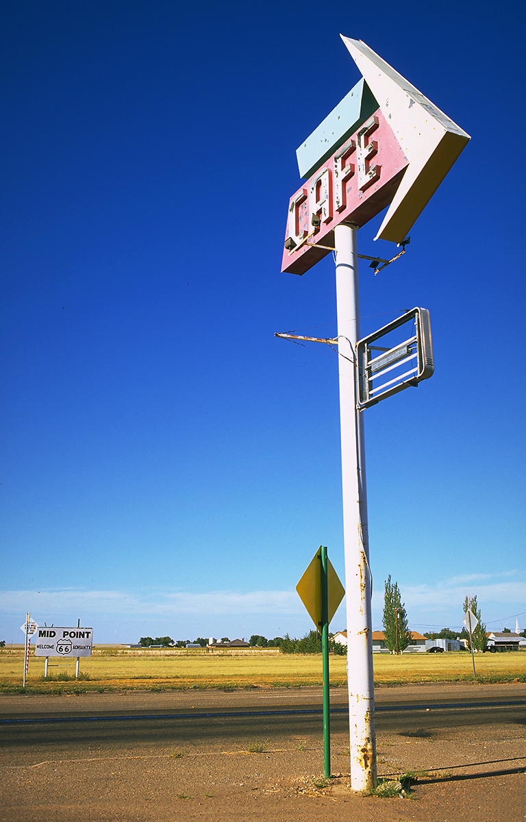 Cafe Sign, Mid-point Route 66, Adrian, Texas, United States of America