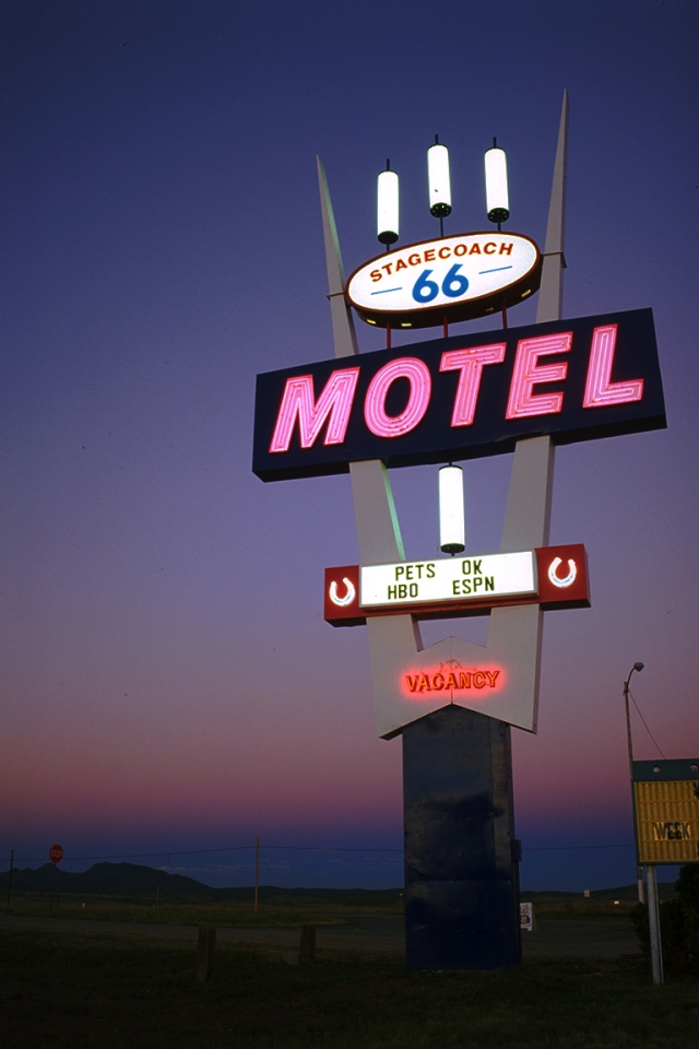 Neon at Dusk, Stagecoach Motel, Route 66, Seligman, Arizona, United States of America