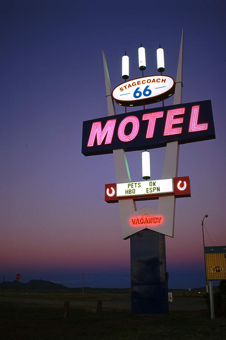 Neon at Dusk, Stagecoach Motel, Route 66, Seligman, Arizona, United States of America
