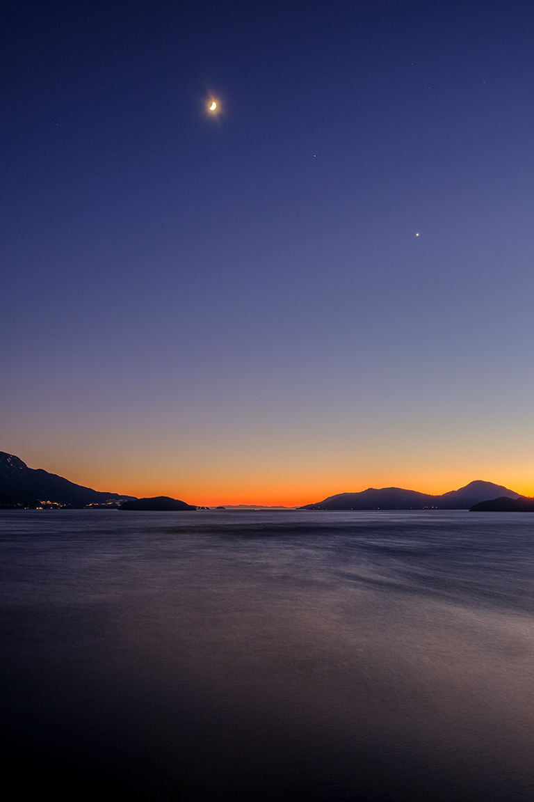 Crescent Moon and Evening Star, Howe Sound, Sea to Sky Highway, British Columbia, Canada