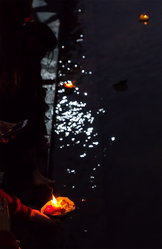 Fire, Flowers and River, Ganga Aarti Ceremony, Parmarth Niketan Ashram, Rishikesh, Uttarakhand, India