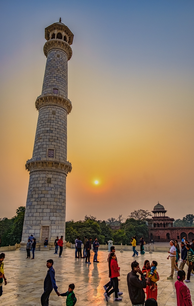Spire and Sunset, Taj Mahal, Agra, Uttar Pradesh, India