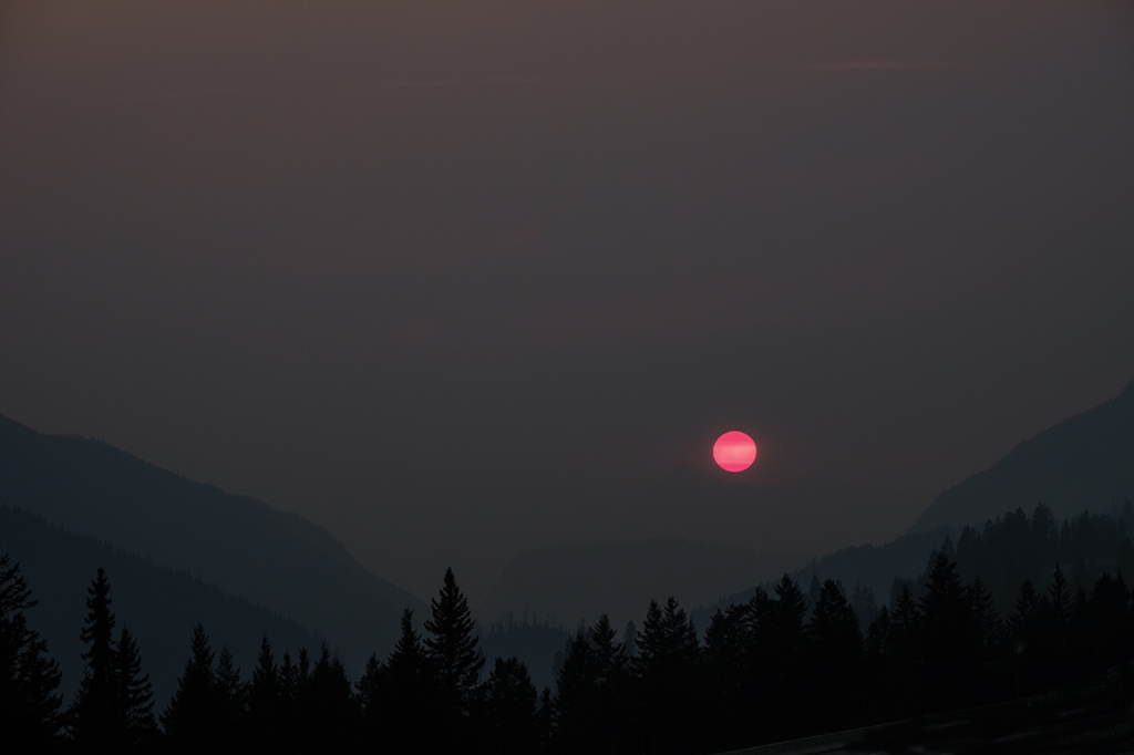 Wildfire Sunset, Approaching Golden, Trans Canada Highway, British Columbia, Canada