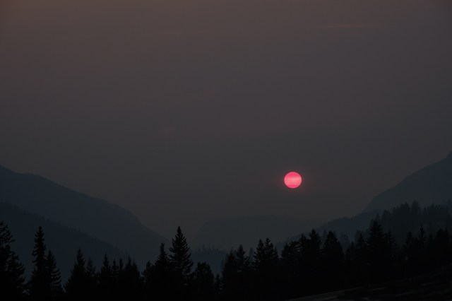 Wildfire Sunset, Approaching Golden, Trans Canada Highway, British Columbia, Canada