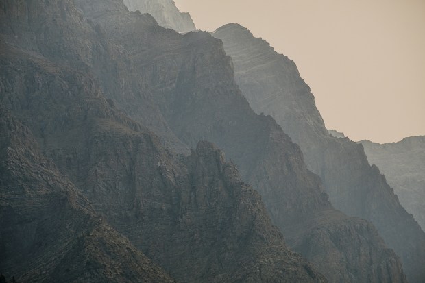 Strata in the Smoke, Rocky Mountains, Icefields Parkway, Banff National Park, Alberta, Canada