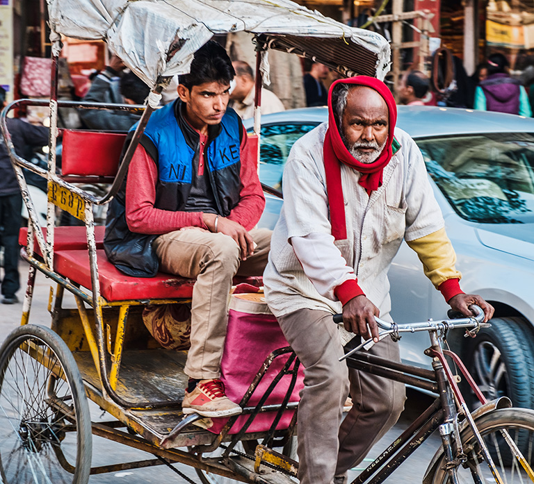 The Glare, Bicycle Rickshaw Passenger, Chandni Chowk, Old Delhi, India