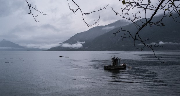 Rain and Boat, Britannia Beach, Howe Sound, British Columbia, Canada