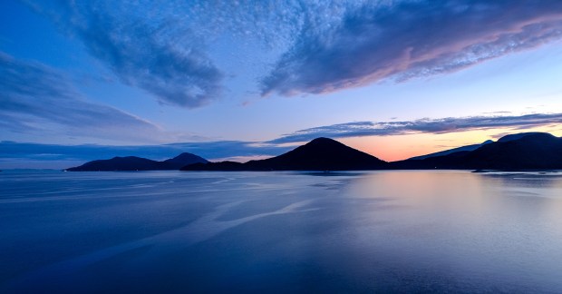 Sunset on the Sea, Howe Sound, Sea to Sky Highway, Near Lions Bay, British Columbia, Canada