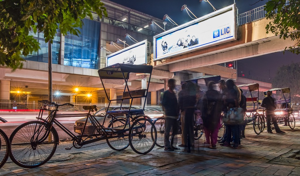 Blur, Bicycle Rickshaw Line, Lajpat Nagar Metro Station, New Delhi, India
