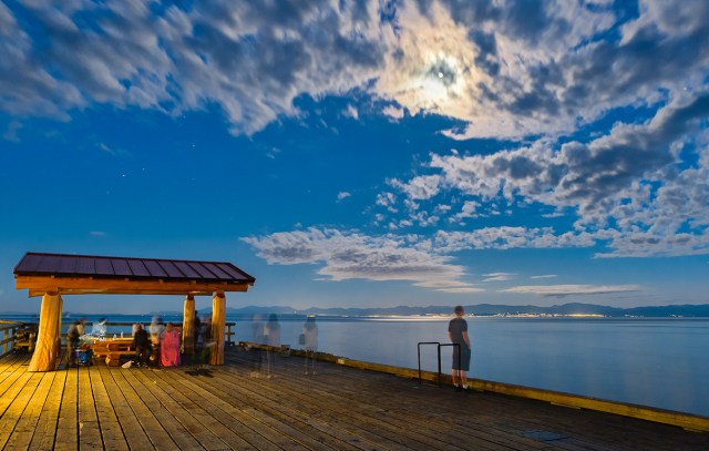 Moon and Shadows, Davis Bay Pier, Sechelt, British Columbia, Canada
