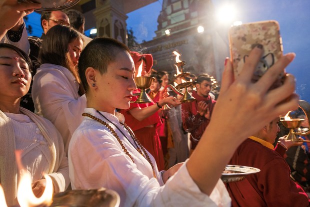 Little Buddha Selfie, Ganga Aarti Ceremony, Parmarth Niketan Ashram, Rishikesh, Uttarakhand, India