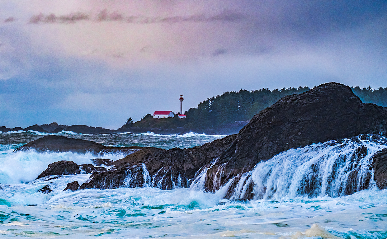 Lennard Island Lighthouse, From Frank Island, Chesterman Beach, Tofino, Vancouver Island, British Columbia, Canada