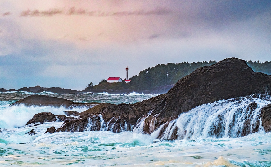 Lennard Island Lighthouse, From Frank Island, Chesterman Beach, Tofino, Vancouver Island, British Columbia, Canada