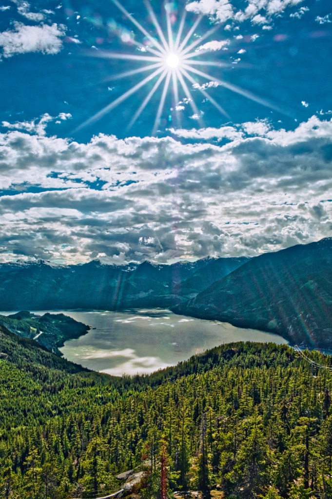 Sun Burst, Howe Sound, Sea to Sky Gondola, Squamish, British Columbia, Canada