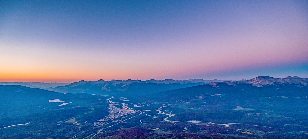 Sunset and Alpen Glow over Jasper, Amber, Violet and Indigo, Jasper Sky Tram, Jasper National Park, Alberta, Canada
