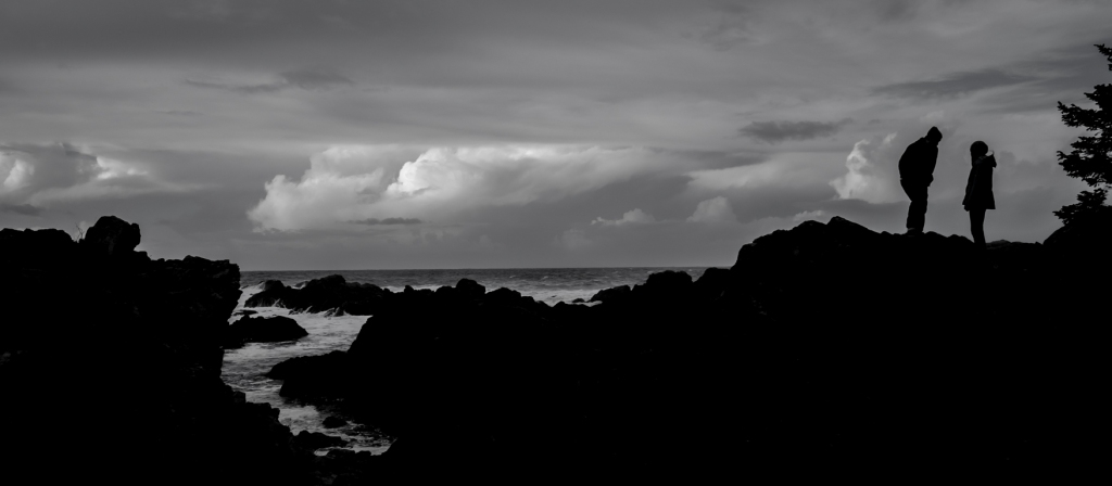 Love in Silhouette, Amphitrite Point, Wild Pacific Trail, Ucluelet, Vancouver Island, British Columbia, Canada