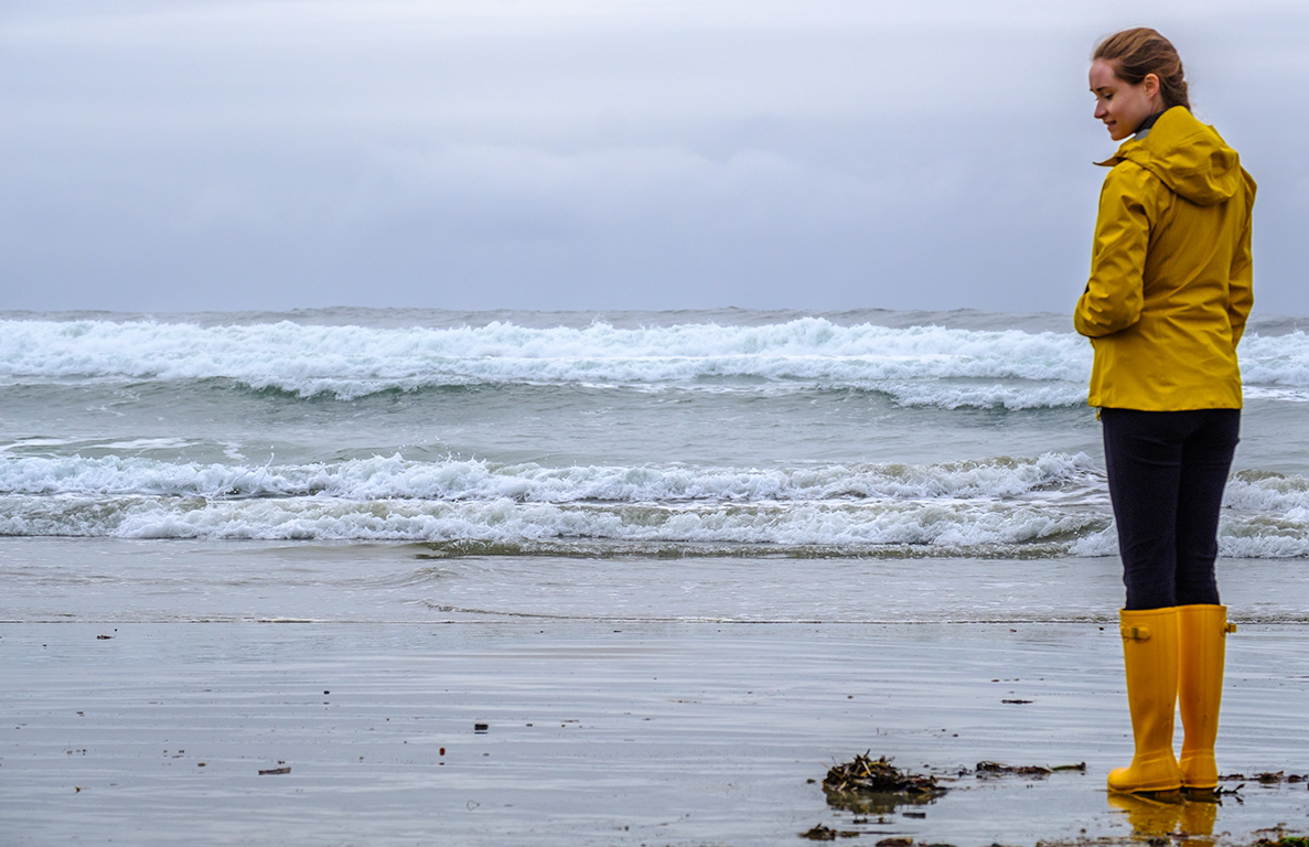 Dressed Playfully for the Rain, Long Beach, Pacific Rim National Park, Vancouver Island, British Columbia, Canada