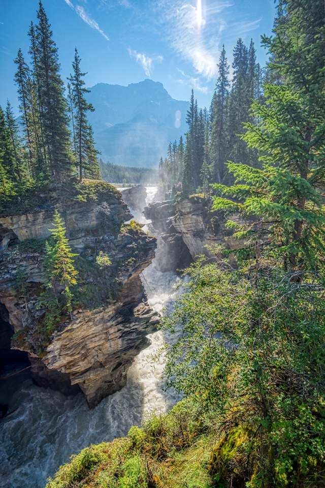 narrow channel, athabasca falls, athabasca river, jasper national park, alberta, canada