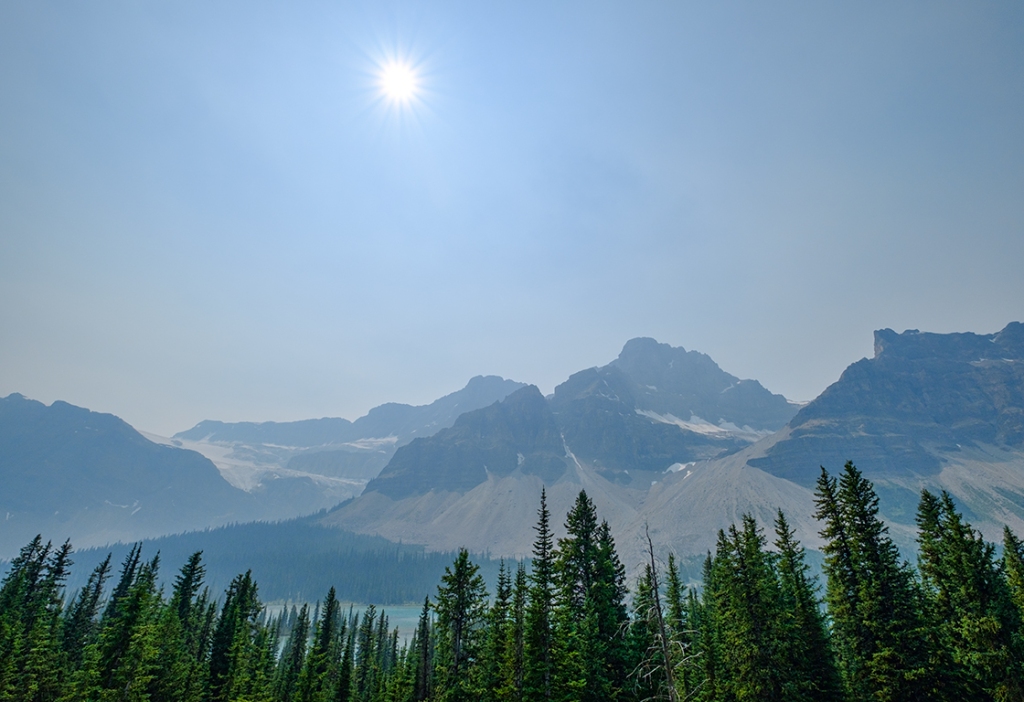 Wildfire Haze, Icefields Parkway, Banff National Park, Alberta, Canada