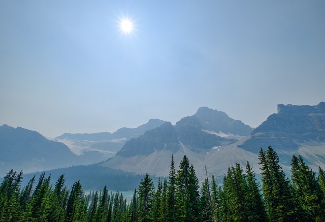 Wildfire Haze, Icefields Parkway, Banff National Park, Alberta, Canada