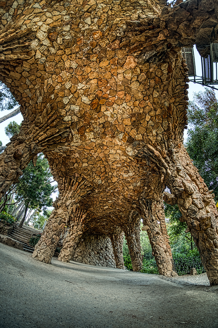 Caterpillar, Aqueduct, Park Guell, Antonio Gaudi, Barcelona, Catalonia, Spain