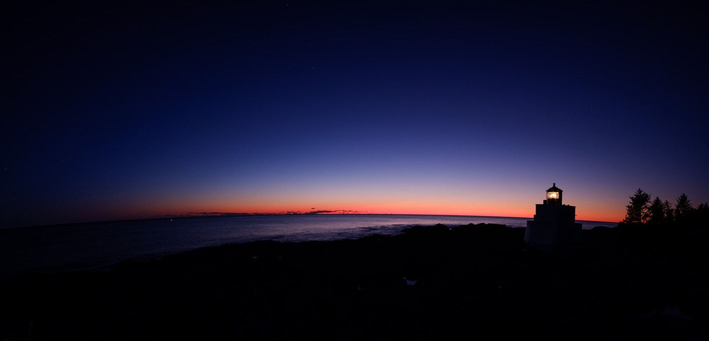 Blue Hour, Amphitrite Lighthouse, Wild Pacific Trail, Ucluelet, Vancouver Island, British Columbia, Canada