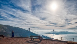 Kelly & Fiance, Marin Headlands over San Francisco Golden Gate Bridge, California, USA, January 3, 2020