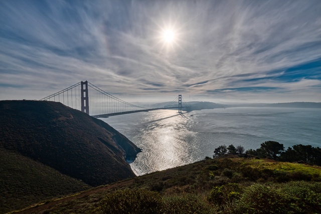 Under a Pale Sky and a Hot Sun, Golden Gate Bridge, San Francisco, California, USA