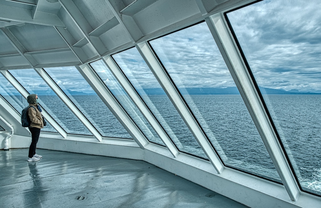 Looking Back, BC Ferries, Nanaimo to Horseshoe Bay, Strait of Georgia, British Columbia, Canada