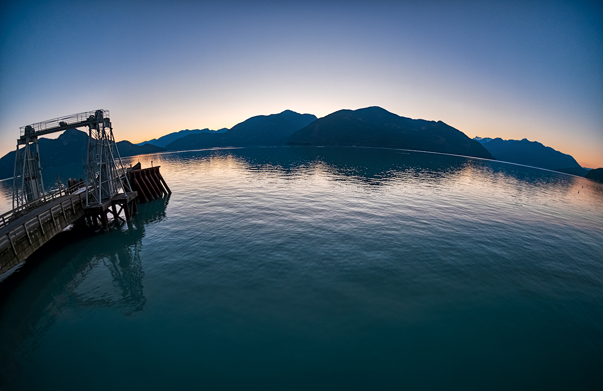 Fisheye Sunset, Porteau Cove Provincial Park, Howe Sound, Sea to Sky Highway, British Columbia, Canada