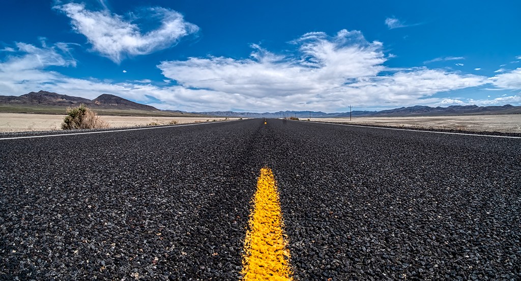Finite Track in Infinite Space and Time, U.S. Route 50, The Loneliest Road in America, Salt Wells, Nevada, United States of America
