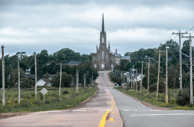 Broken Pavement Through Blighted Landscape, Saint-Thomas Catholic Church, Memramcook, New Brunswick, Canada