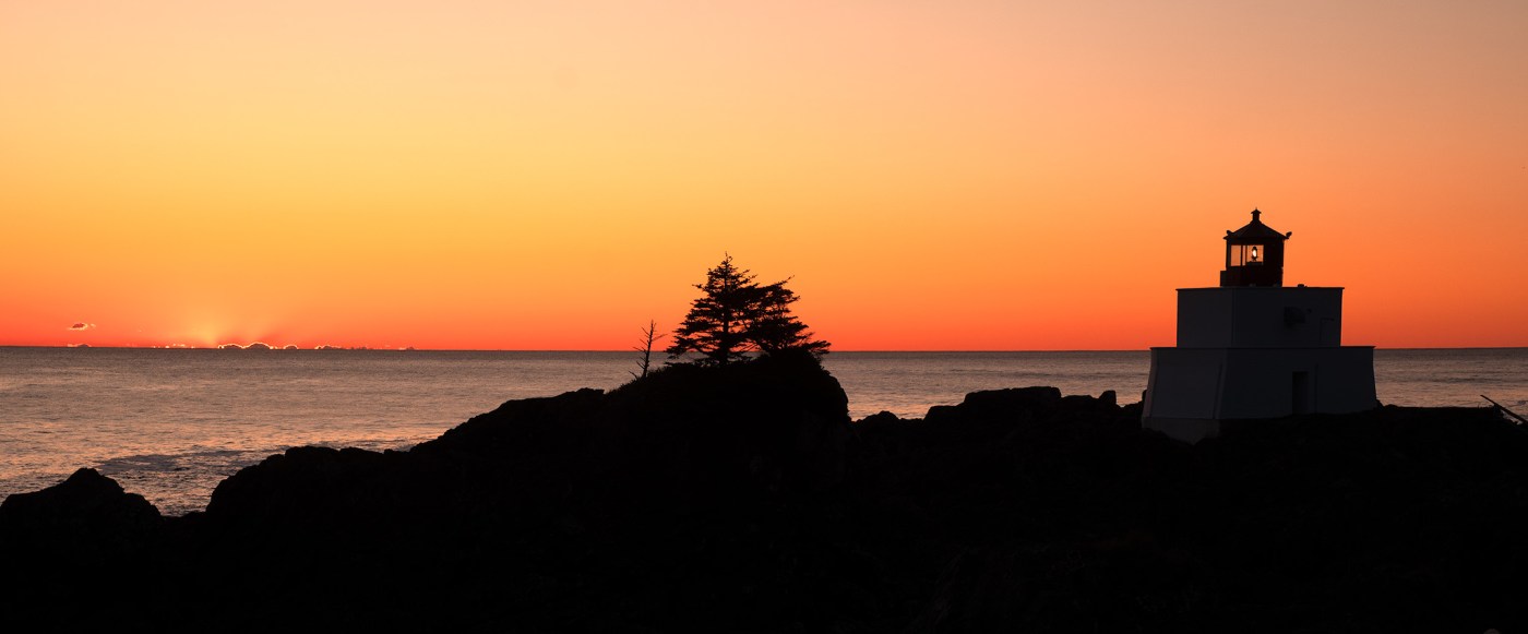 Shift Change, Sunset at Amphitrite Point Lighthouse, Ucluelet, British Columbia, Canada