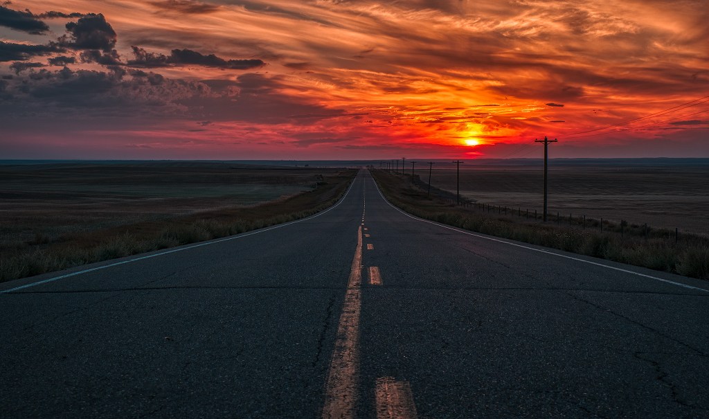 Highway into the Sunset, Highway 555, Bindloss, Alberta, Canada