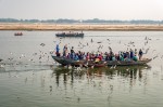 Harried by Sea Gulls, Tourist boat on the Ganges, Varanasi, Uttar Pradesh, India