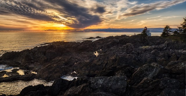 Calm Sea Meet Ragged Shore, Amphitrite Point Lighthouse, Wild Pacific Trail, Ucluelet, British Columbia, Canada