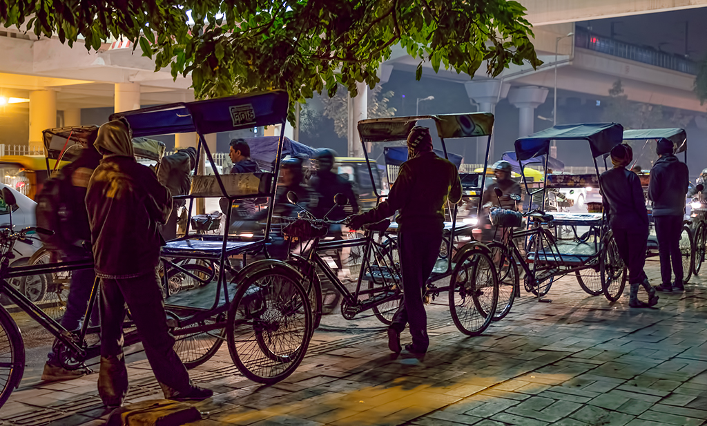 Waiting, Bicycle Rickshaw Line, Lajpat Nagar Metro Station, New Delhi, India